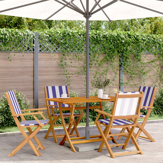 Folding Garden Chairs 4 Pcs Blue And White Fabric And Solid Wood