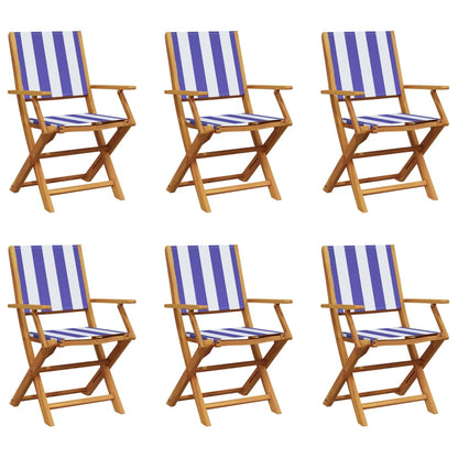 Folding Garden Chairs 6 Pcs Blue And White Fabric And Solid Wood