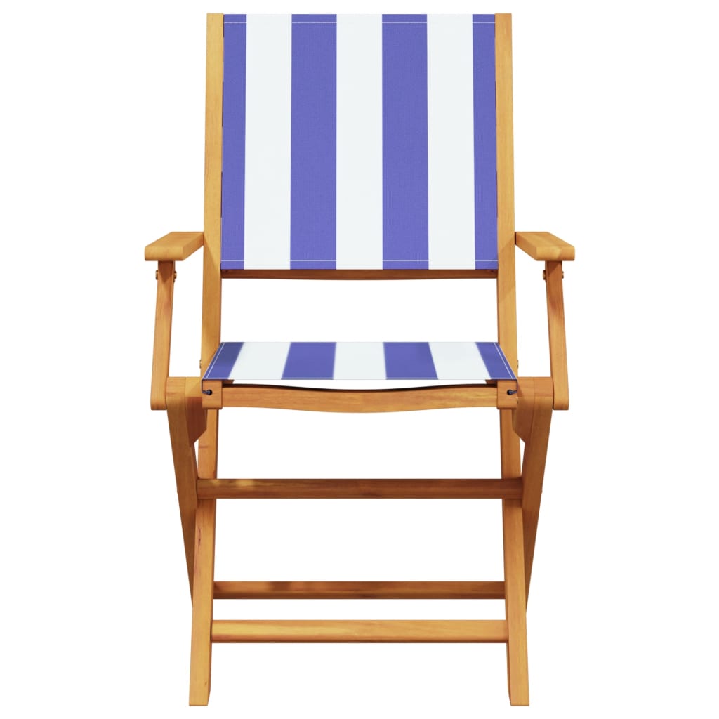 Folding Garden Chairs 6 Pcs Blue And White Fabric And Solid Wood