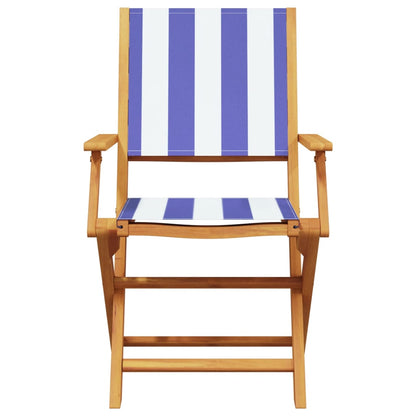 Folding Garden Chairs 6 Pcs Blue And White Fabric And Solid Wood