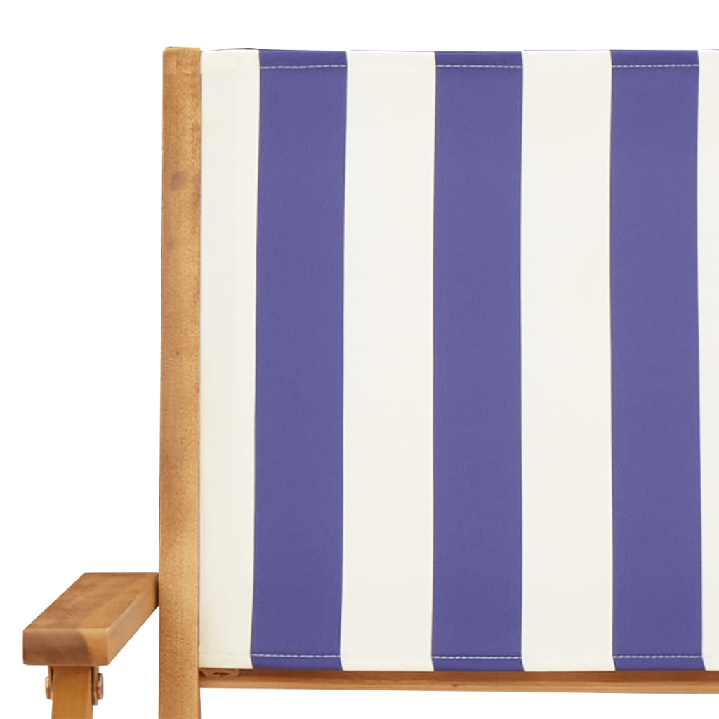 Folding Garden Chairs 6 Pcs Blue And White Fabric And Solid Wood