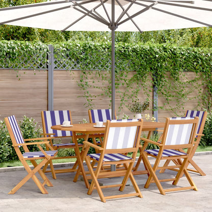 Folding Garden Chairs 6 Pcs Blue And White Fabric And Solid Wood