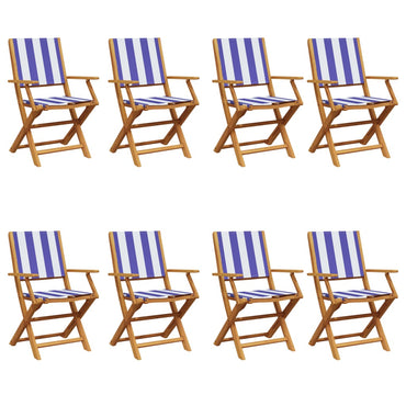 Folding Garden Chairs 8 Pcs Blue And White Fabric And Solid Wood