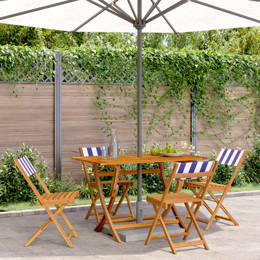 Folding Garden Chairs 4 Pcs Blue And White Fabric And Solid Wood