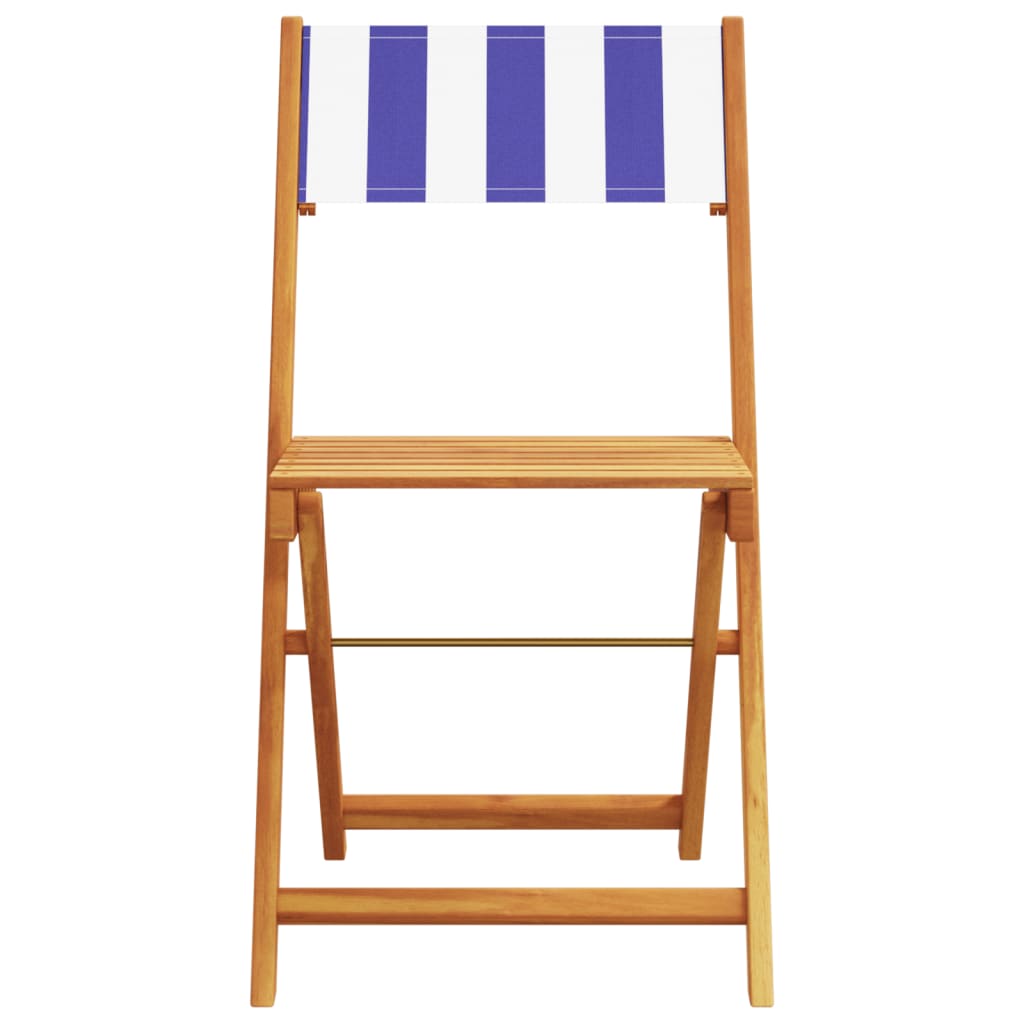 Folding Garden Chairs 6 Pcs Blue And White Fabric And Solid Wood