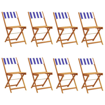 Folding Garden Chairs 8 Pcs Blue And White Fabric And Solid Wood