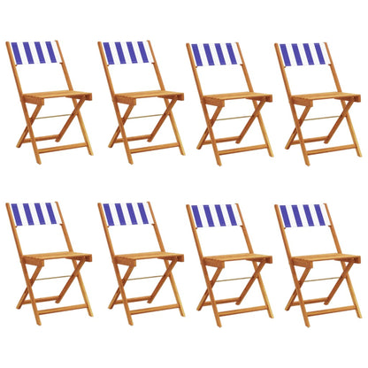 Folding Garden Chairs 8 Pcs Blue And White Fabric And Solid Wood