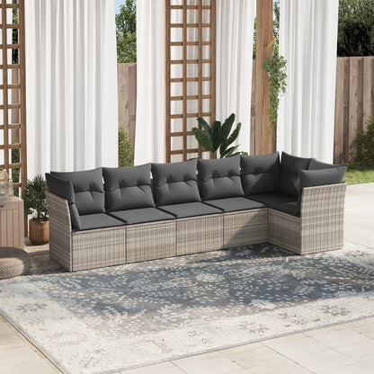 6 Piece Garden Sofa Set With Cushions Light Grey Poly Rattan