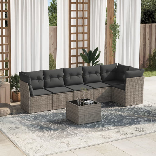 7 Piece Garden Sofa Set With Cushions Grey Poly Rattan