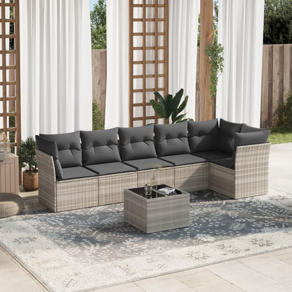 7 Piece Garden Sofa Set With Cushions Light Grey Poly Rattan