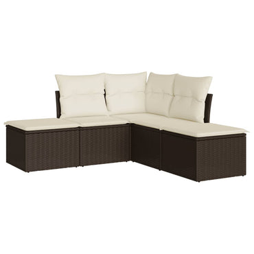 5 Piece Garden Sofa Set With Cushions Brown Poly Rattan