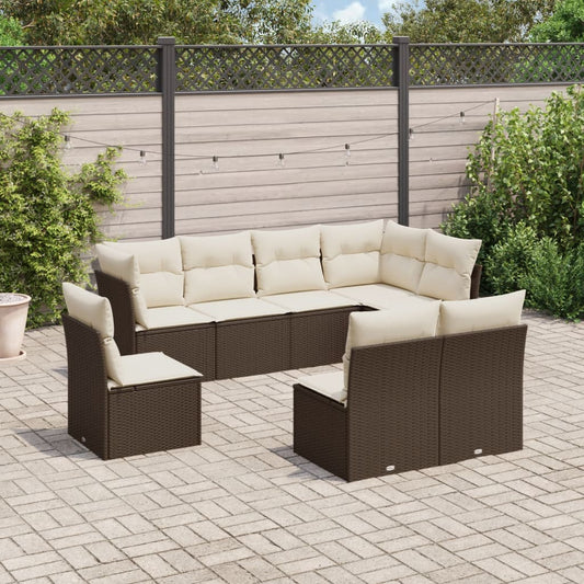 8 Piece Garden Sofa Set With Cushions Brown Poly Rattan