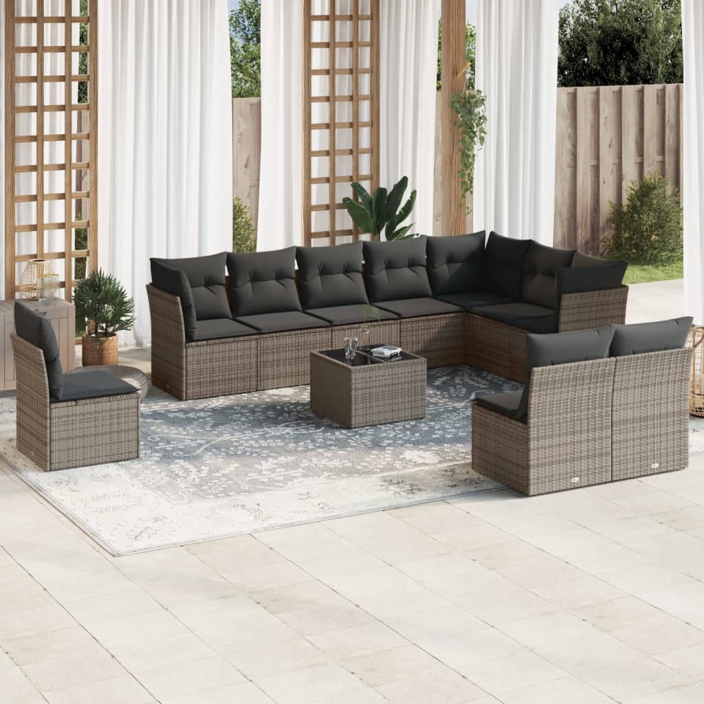 11 Piece Garden Sofa Set With Cushions Grey Poly Rattan