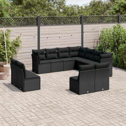 11 Piece Garden Sofa Set With Cushions Black Poly Rattan