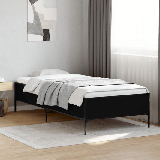 Bed Frame Black 100X200 Cm Engineered Wood And Metal