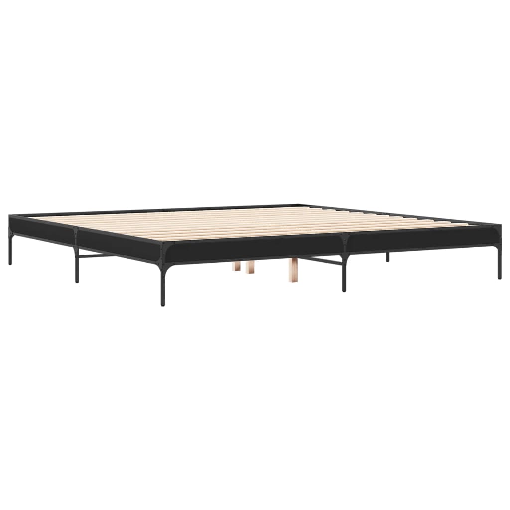 Bed Frame Black 200X200 Cm Engineered Wood And Metal