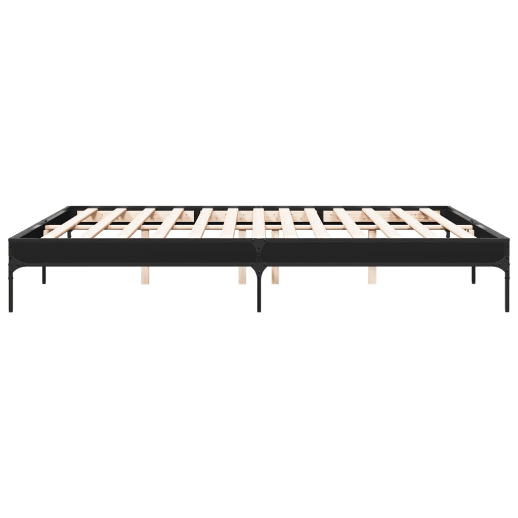 Bed Frame Black 200X200 Cm Engineered Wood And Metal