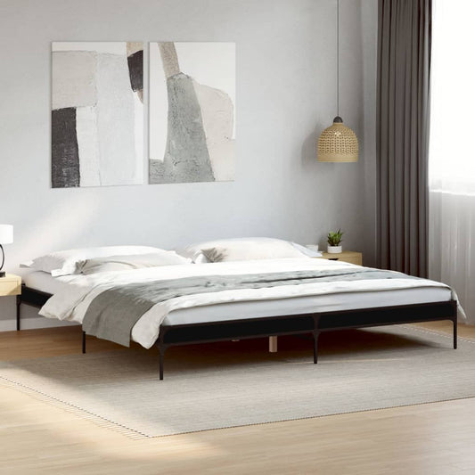 Bed Frame Black 200X200 Cm Engineered Wood And Metal