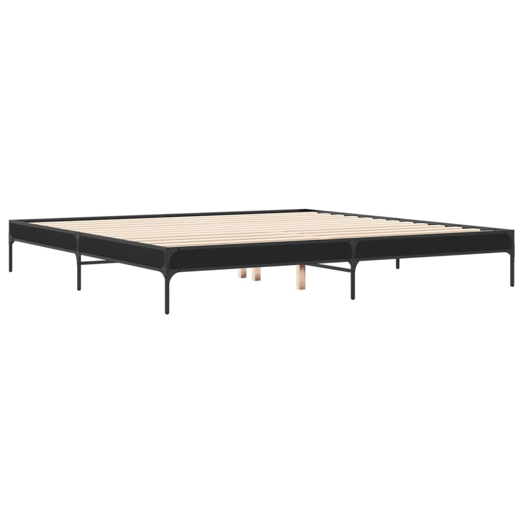 Bed Frame Black 180X200 Cm Super King Engineered Wood And Metal