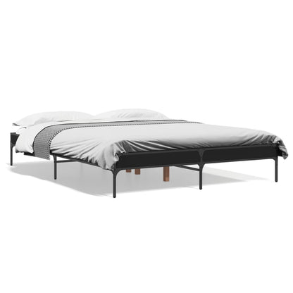 Bed Frame Black 160X200 Cm Engineered Wood And Metal