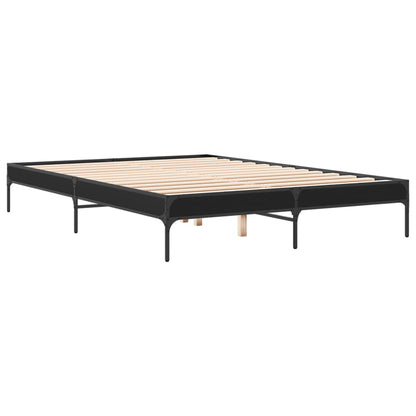 Bed Frame Black 160X200 Cm Engineered Wood And Metal