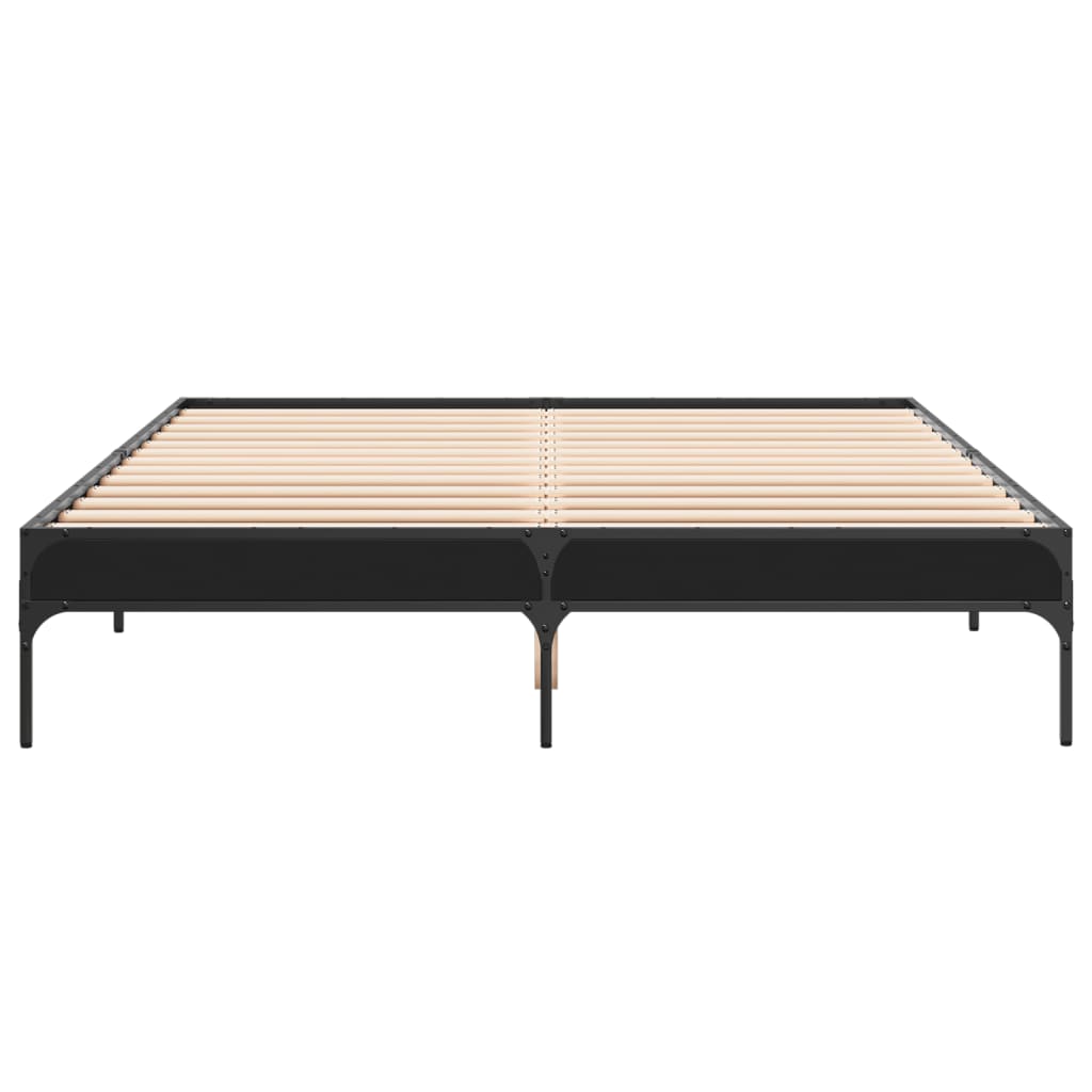 Bed Frame Black 160X200 Cm Engineered Wood And Metal