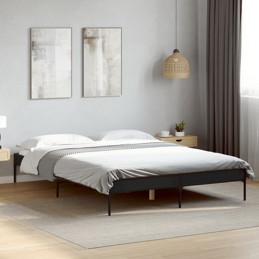 Bed Frame Black 160X200 Cm Engineered Wood And Metal