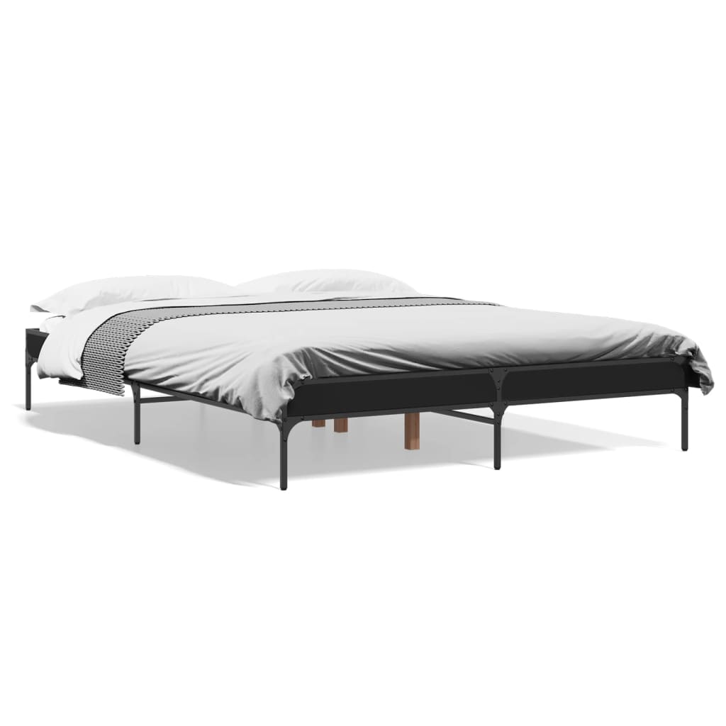 Bed Frame Black 150X200 Cm King Size Engineered Wood And Metal