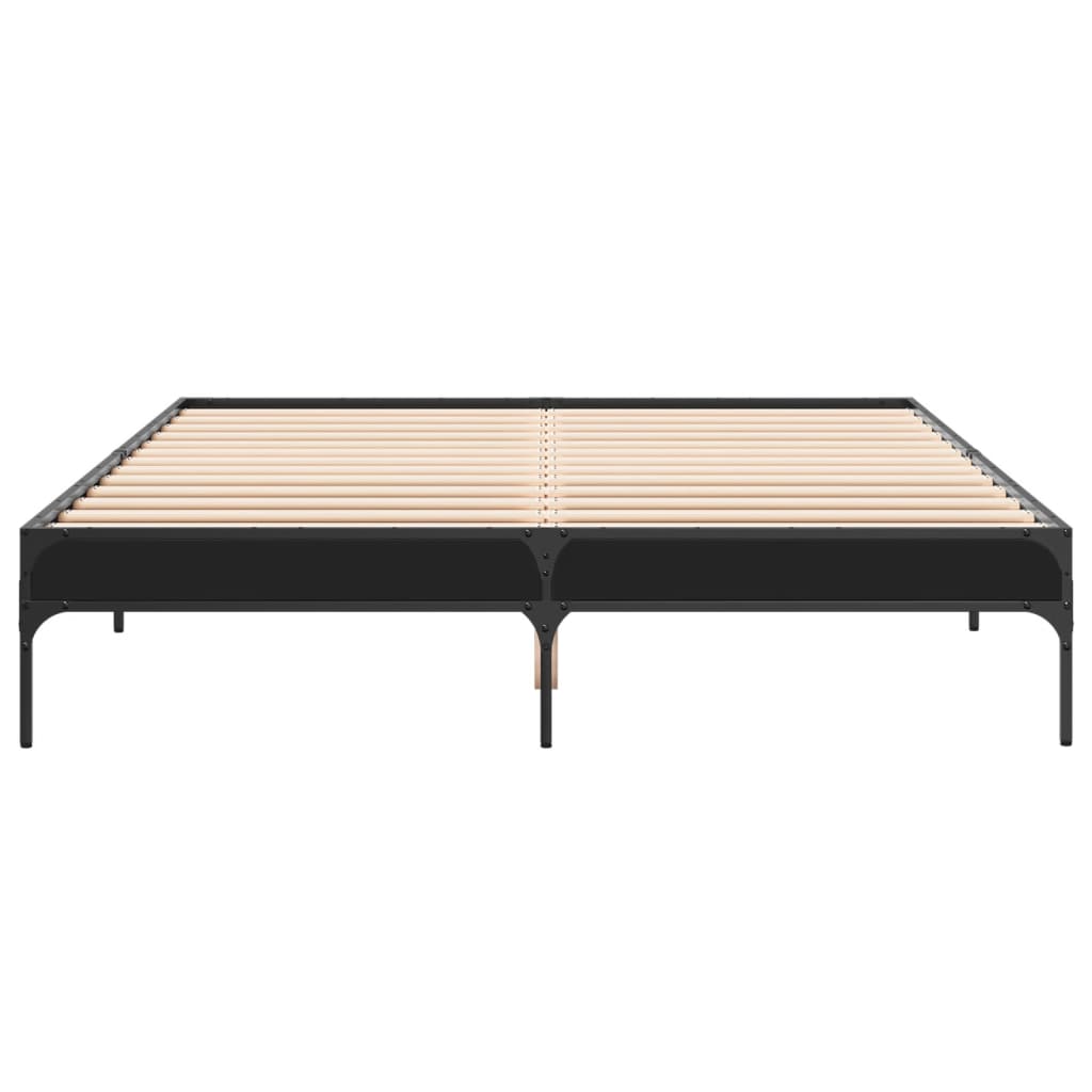 Bed Frame Black 140X200 Cm Engineered Wood And Metal