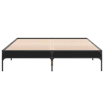 Bed Frame Black 140X200 Cm Engineered Wood And Metal