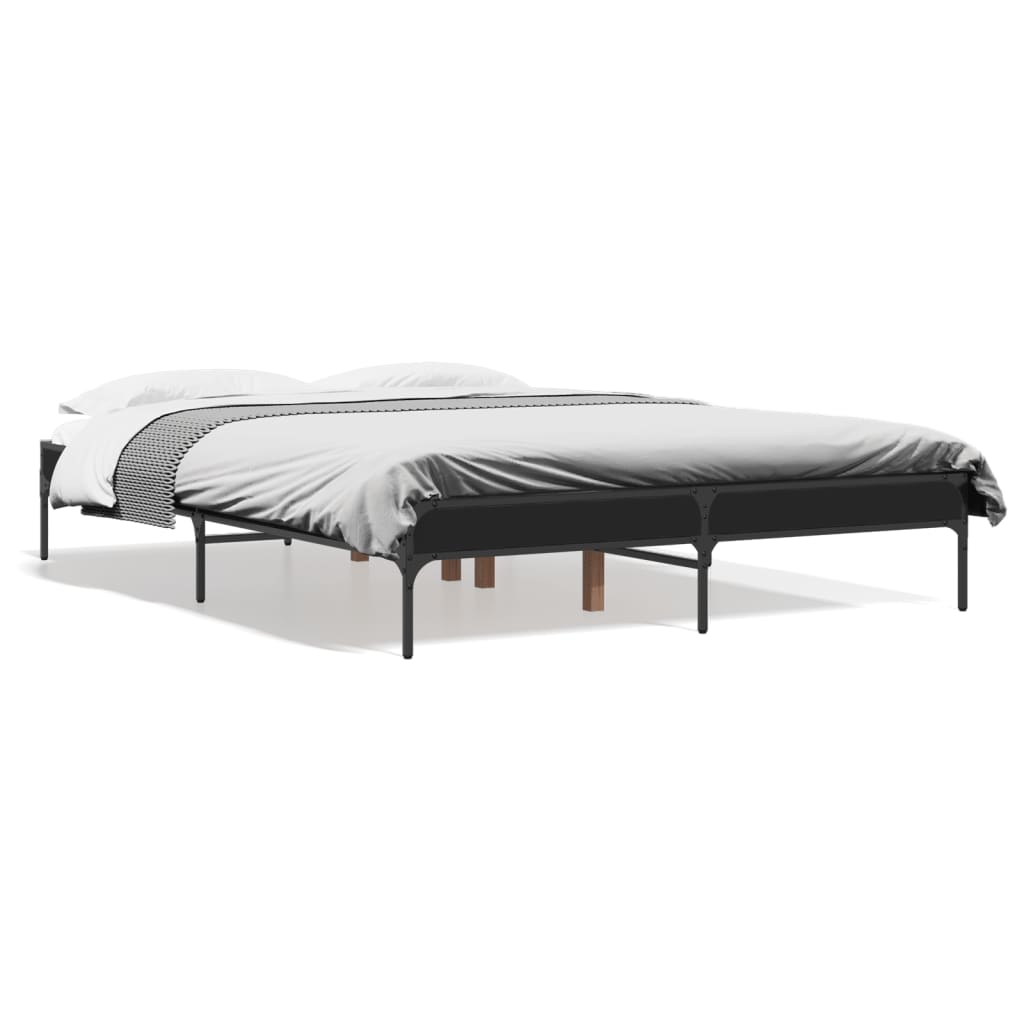 Bed Frame Black 120X200 Cm Engineered Wood And Metal