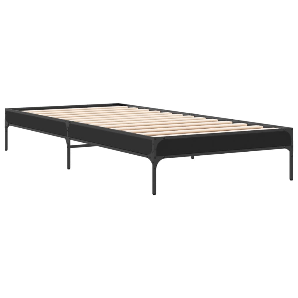 Bed Frame Black 100X200 Cm Engineered Wood And Metal