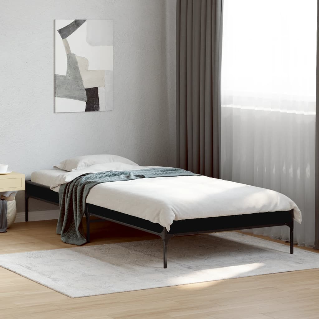 Bed Frame Black 90X200 Cm Engineered Wood And Metal