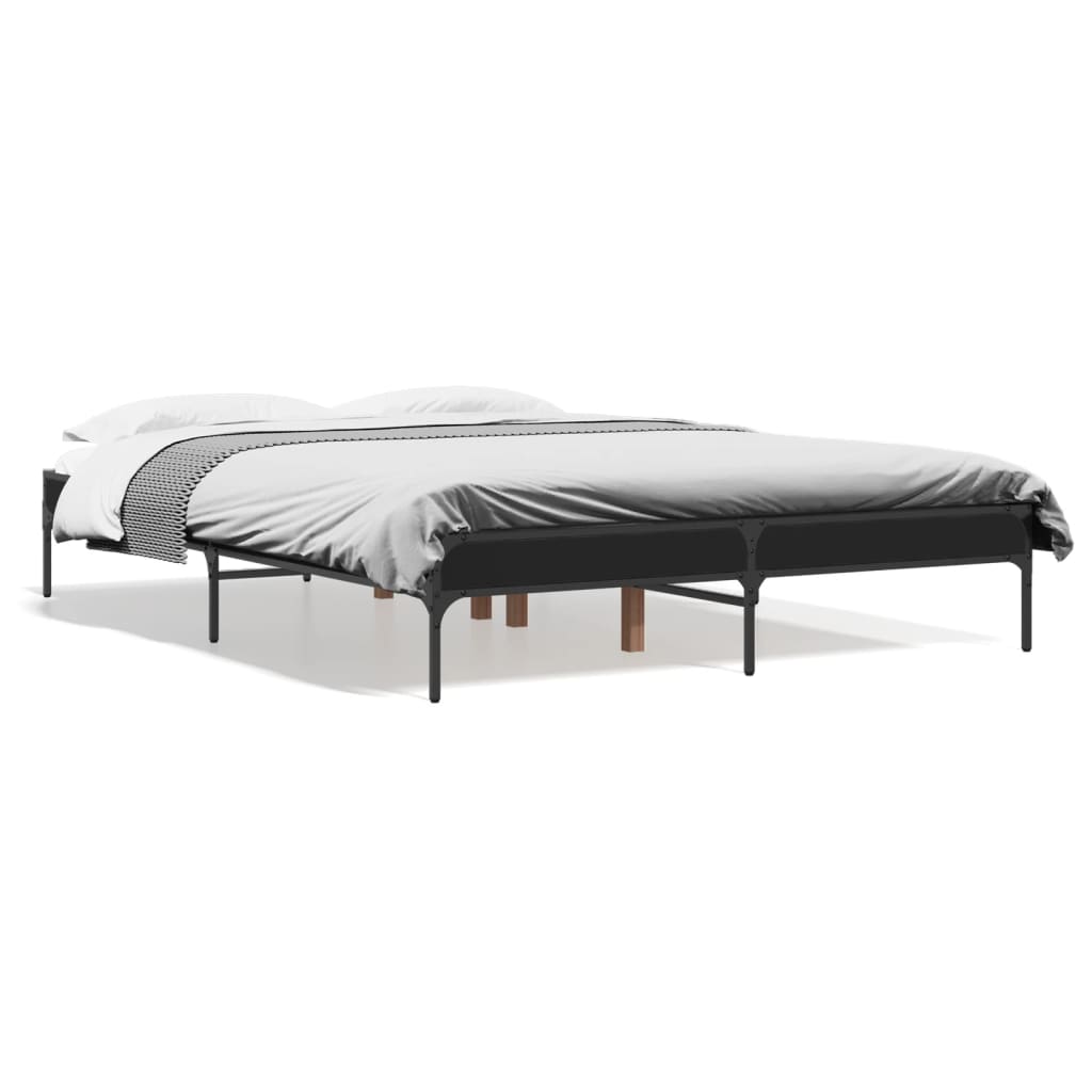 Bed Frame Black 140X190 Cm Engineered Wood And Metal