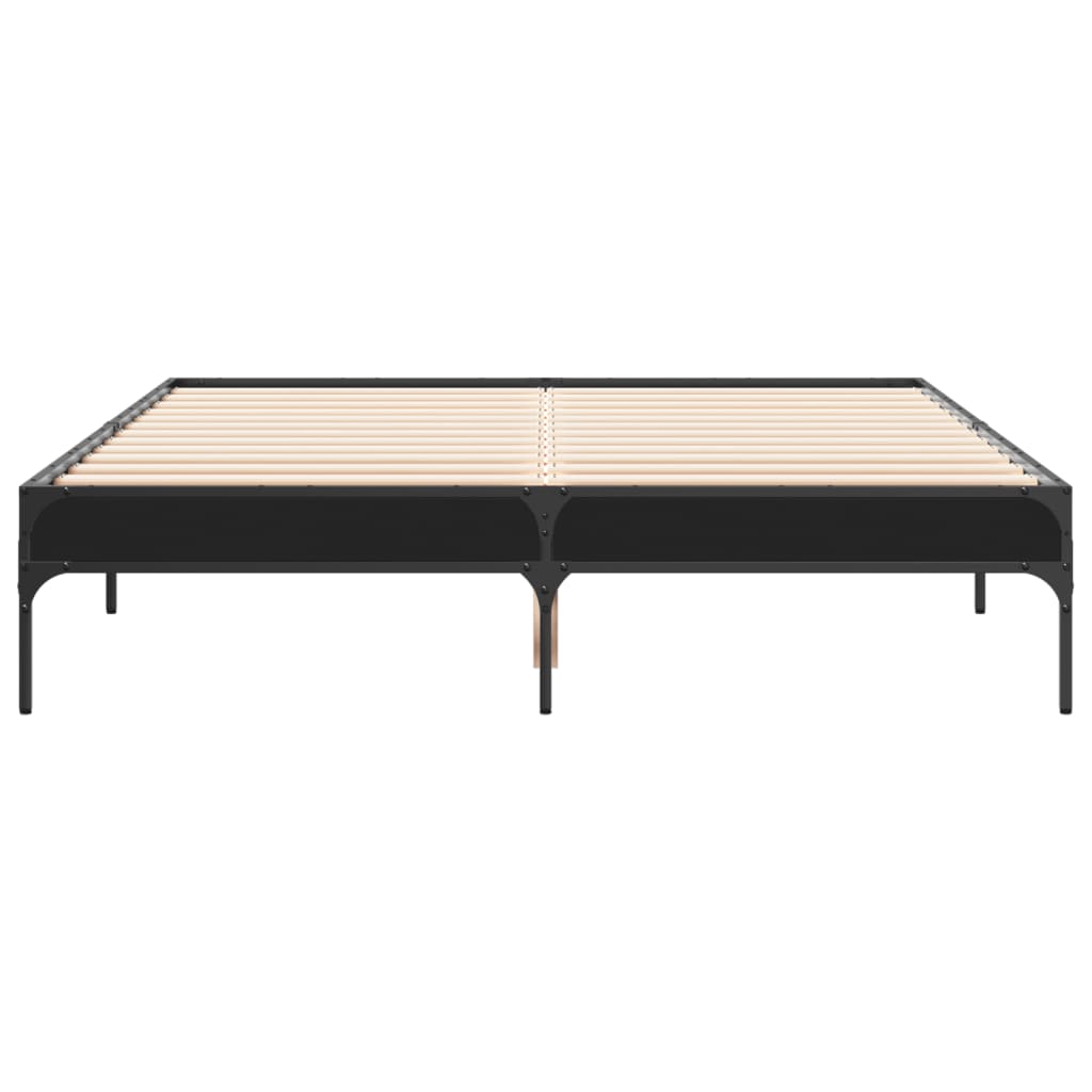 Bed Frame Black 135X190 Cm Double Engineered Wood And Metal