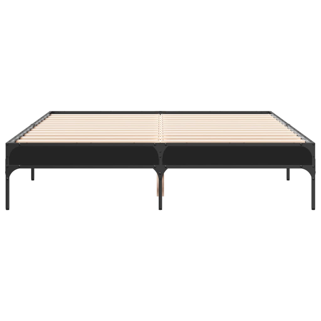 Bed Frame Black 120X190 Cm Small Double Engineered Wood And Metal