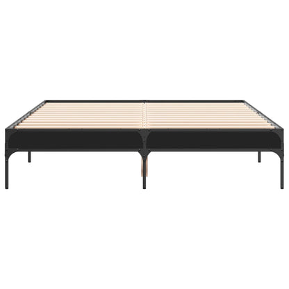 Bed Frame Black 120X190 Cm Small Double Engineered Wood And Metal