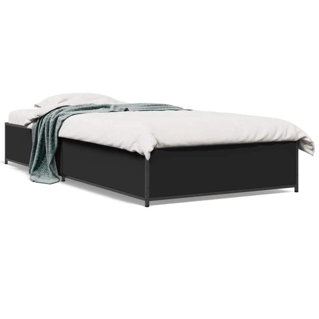 Bed Frame Black 90X190 Cm Single Engineered Wood And Metal