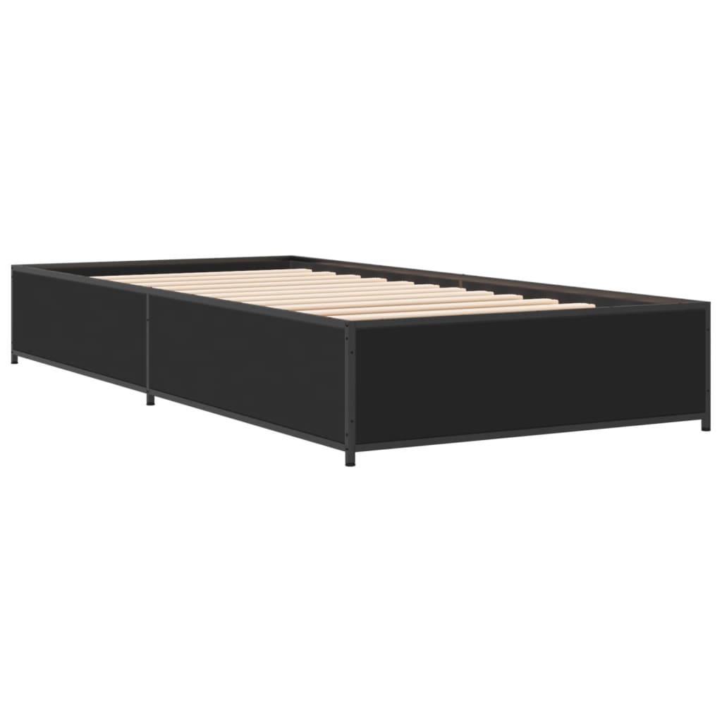 Bed Frame Black 90X190 Cm Single Engineered Wood And Metal