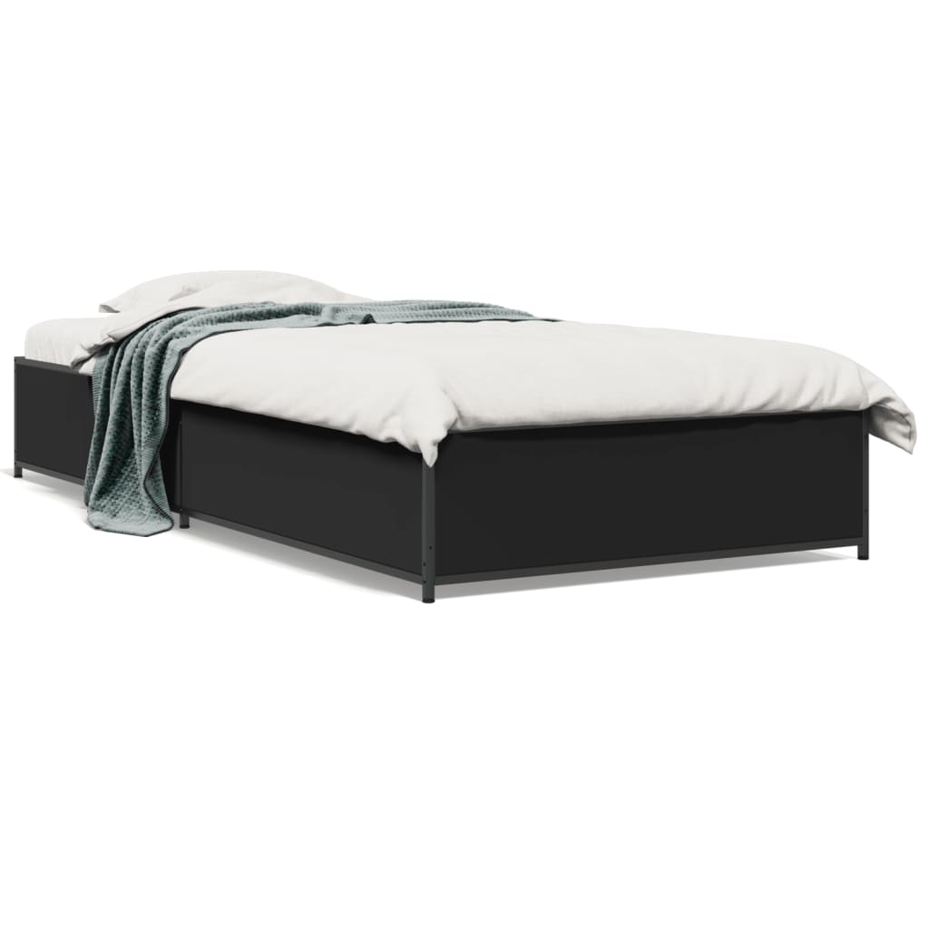 Bed Frame Black 75X190 Cm Small Single Engineered Wood And Metal