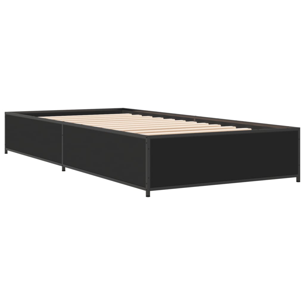 Bed Frame Black 75X190 Cm Small Single Engineered Wood And Metal