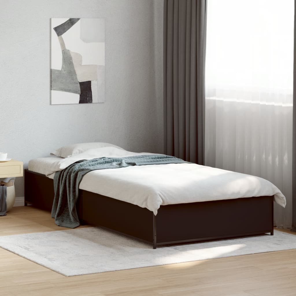 Bed Frame Black 75X190 Cm Small Single Engineered Wood And Metal