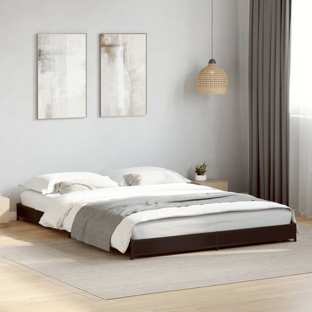 Bed Frame Black 120X200 Cm Engineered Wood And Metal