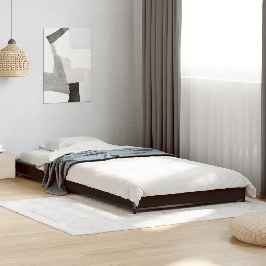 Bed Frame Black 90X200 Cm Engineered Wood And Metal