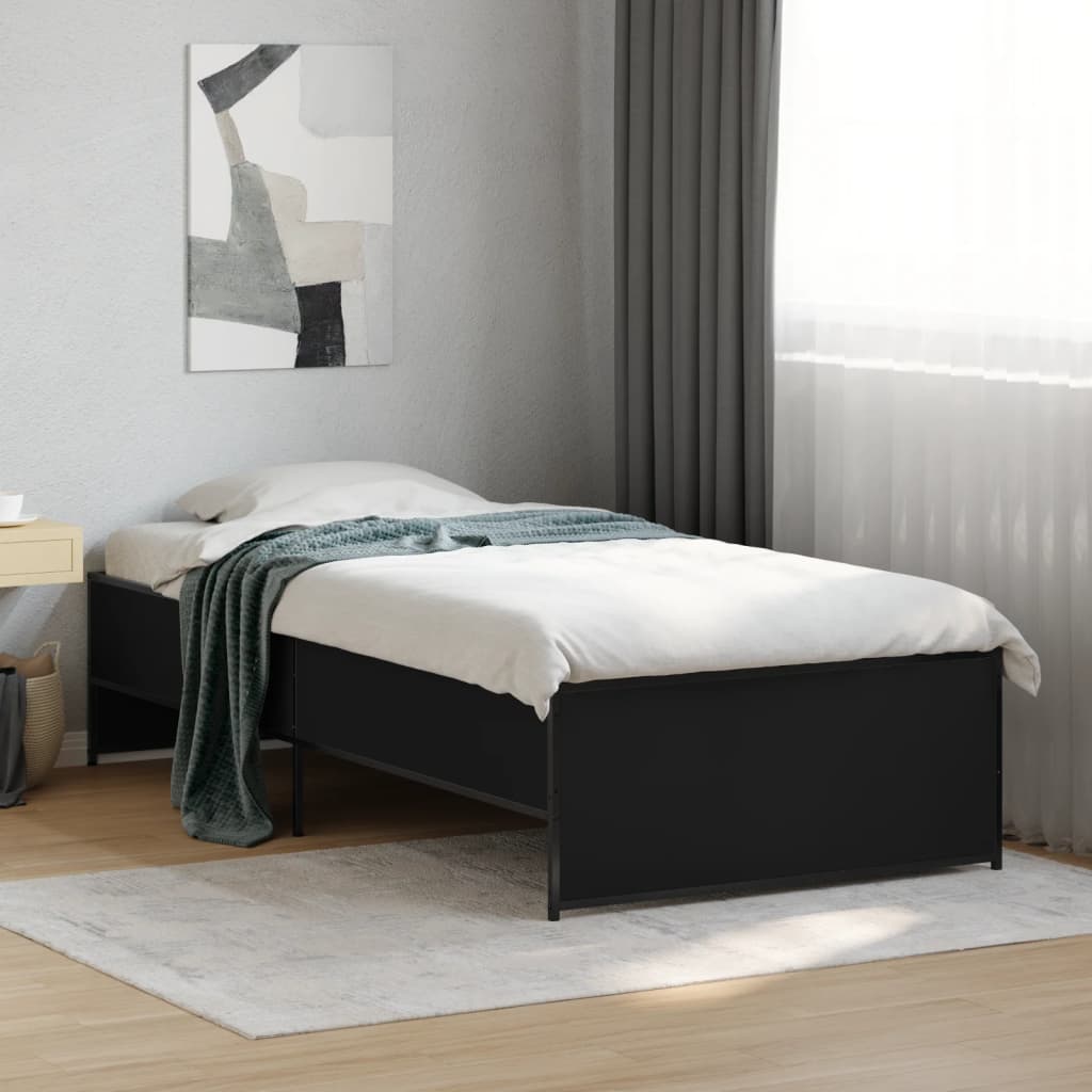 Bed Frame Black 90X200 Cm Engineered Wood And Metal