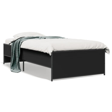 Bed Frame Black 90X190 Cm Single Engineered Wood And Metal