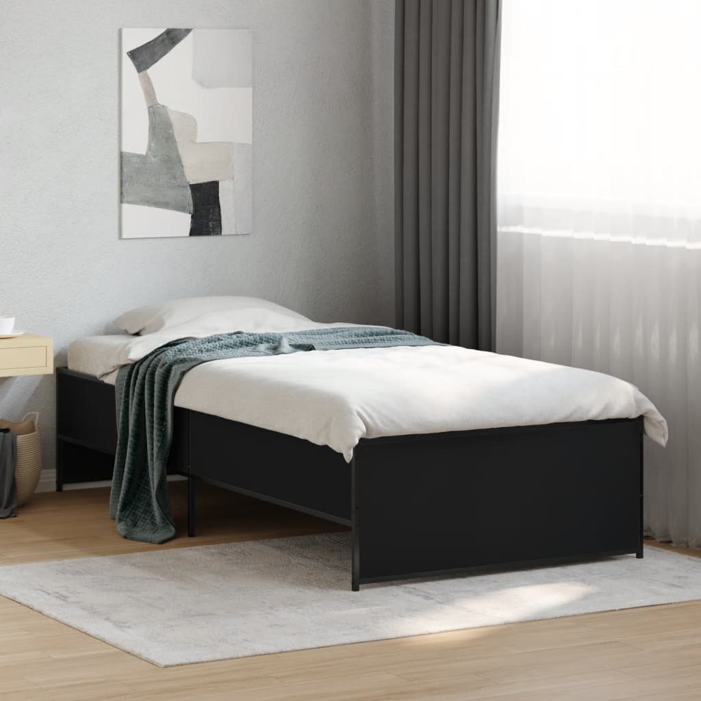 Bed Frame Black 90X190 Cm Single Engineered Wood And Metal