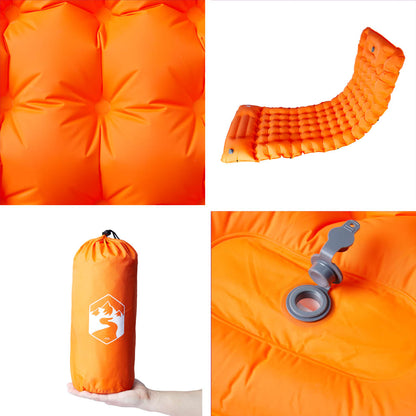 Self Inflating Camping Mattress With Pillow 1-Person Orange