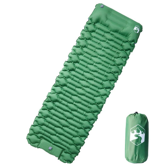 Self Inflating Camping Mattress With Integrated Pillow Green