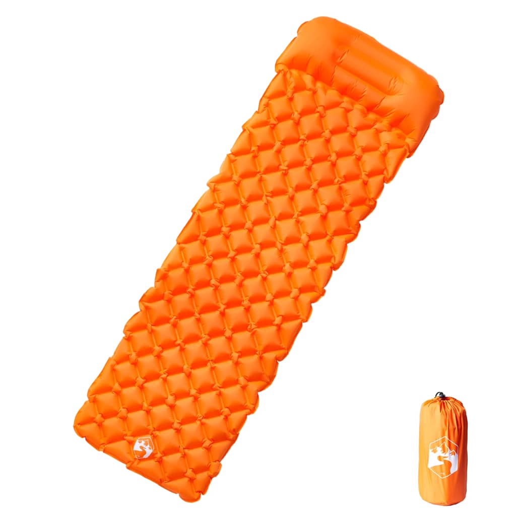 Inflating Camping Mattress With Pillow 1-Person Orange